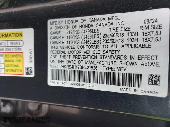 2025 Honda CR-V EX with VIN 2HKRS4H47SH421526, listed as a IAAI auction lot 41051701 with 3,437 mi miles and . Bid and sale history available at DreamBid. Image 9.