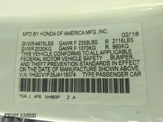 2018 Honda Accord Sedan Sport 1.5T with VIN 1HGCV1F35JA119374, listed as a IAAI auction lot 41889904 with 96,016 mi miles. Bid and sale history available at carsss.com. Image 9.