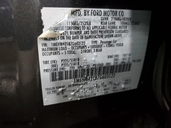 2007 Mercury Montego Premier with VIN 1MEHM42187G603122, listed as a Copart auction lot 47318085 with 0 mi miles and Salvage Title. Bid and sale history available at carsss.com. Image 12.