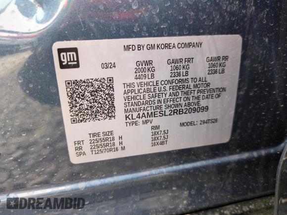 2024 Buick Encore GX Sport Touring with VIN KL4AMESL2RB209099, listed as a Copart auction lot 50464515 with Not provided miles and Salvage title. Bid and sale history available at DreamBid. Image 12.