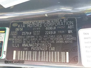 2015 Kia Cadenza Premium with VIN KNALN4D73F5180273, listed as a IAAI auction lot 41222537 with 127,348 mi miles. Bid and sale history available at carsss.com. Image 9.