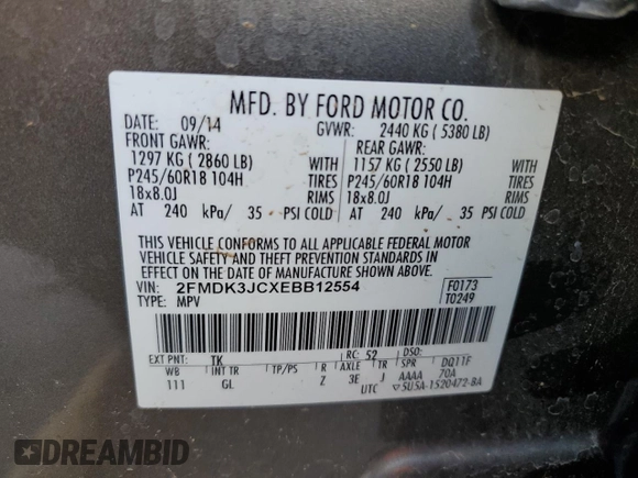 2014 Ford Edge SEL with VIN 2FMDK3JCXEBB12554, listed as a Copart auction lot 47379815 with 86,551 mi miles and Salvage Title. Bid and sale history available at carsss.com. Image 13.