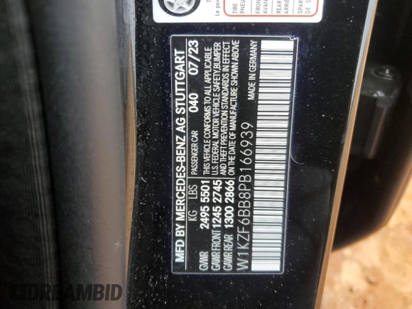 2023 Mercedes-Benz E 53 AMG with VIN W1KZF6BB8PB166939, listed as a Copart auction lot 87003684 with 19,062 mi miles and Salvage Title. Bid and sale history available at DreamBid. Image 12.