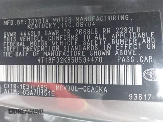 2005 Toyota Camry LE z VIN 4T1BF32K85U594470, wystawiony jako IAAI lot #42280442 z przebiegiem 151 553 mil mil oraz . Historia ofert i sprzedaży dostępna na DreamBid. Obrazek 9.