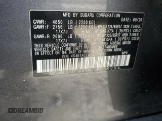 2020 Subaru Outback Premium with VIN 4S4BTACC0L3270033, listed as a Copart auction lot 54406355 with 92,188 mi miles and Salvage title. Bid and sale history available at DreamBid. Image 12.