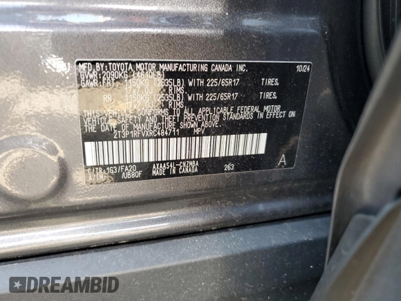 2024 Toyota RAV4 XLE with VIN 2T3P1RFVXRC484711, listed as a Copart auction lot 60511415 with 9,836 mi miles and Salvage title. Bid and sale history available at DreamBid. Image 13.