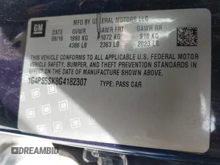 2016 Buick Verano Group with VIN 1G4PS5SK8G4182307, listed as a IAAI auction lot 42514364 with 102,594 mi miles and . Bid and sale history available at DreamBid. Image 9.