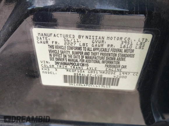 2012 Nissan Sentra SL z VIN 3N1AB6AP0CL613615, wystawiony jako IAAI lot #42676794 z przebiegiem 178 724 mil mil oraz . Historia ofert i sprzedaży dostępna na DreamBid. Obrazek 9.