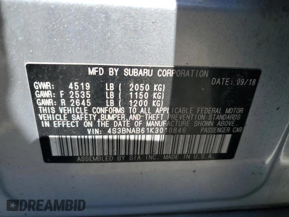 2019 Subaru Legacy with VIN 4S3BNAB61K3010846, listed as a Copart auction lot 68129433 with 107,263 mi miles. Bid and sale history available at carsss.com. Image 13.