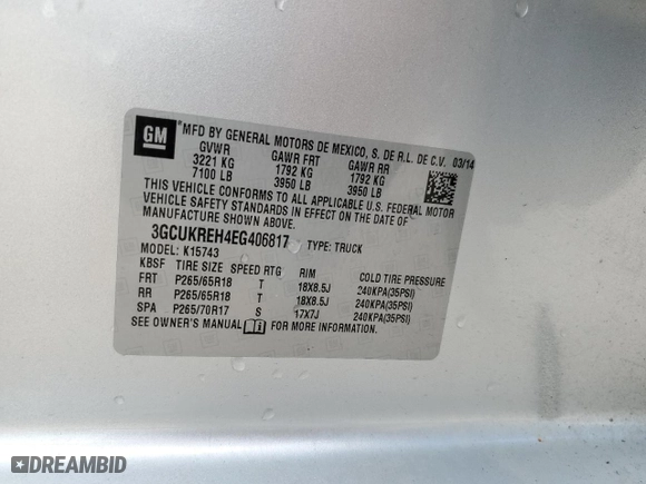 2014 Chevrolet Silverado 1500 LT with VIN 3GCUKREH4EG406817, listed as a Copart auction lot 71496054 with 150,880 mi miles and Salvage Title. Bid and sale history available at carsss.com. Image 13.