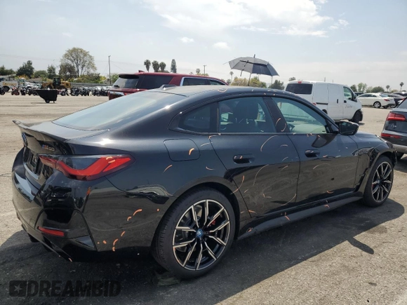 2024 BMW i4 M50 with VIN WBY33AW09RFS37404, listed as a Copart auction lot 51594984 with 776 mi miles and Salvage Title. Bid and sale history available at carsss.com. Image 3.