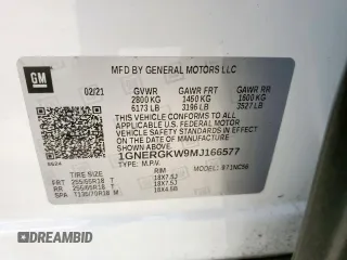 2021 Chevrolet Traverse LT Cloth with VIN 1GNERGKW9MJ166577, listed as a Copart auction lot 56857305 with 109,294 mi miles and Salvage title. Bid and sale history available at DreamBid. Image 14.