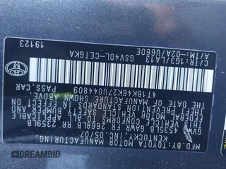 2007 Toyota Camry LE with VIN 4T1BK46K27U044809, listed as a IAAI auction lot 42151495 with 247,984 mi miles and . Bid and sale history available at DreamBid. Image 9.