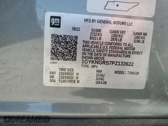 2023 Cadillac XT5 AWD Sport with VIN 1GYKNGRS7PZ133622, listed as a Copart auction lot 48342095 with 63,008 mi miles and Salvage title. Bid and sale history available at DreamBid. Image 12.