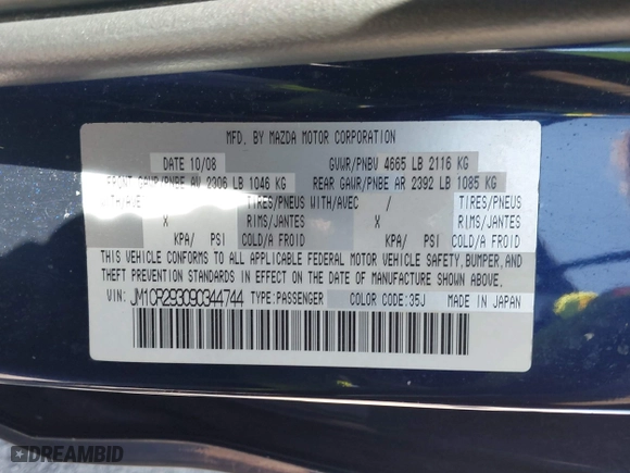 2009 Mazda Mazda5 Sport with VIN JM1CR293090344744, listed as a IAAI auction lot 42042896 with 215,303 mi miles. Bid and sale history available at carsss.com. Image 9.
