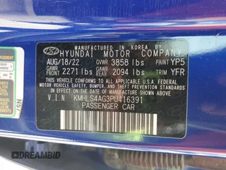 2023 Hyundai Elantra SEL with VIN KMHLS4AG3PU416391, listed as a Copart auction lot 56625415 with 53,652 mi miles and Clean title. Bid and sale history available at DreamBid. Image 12.