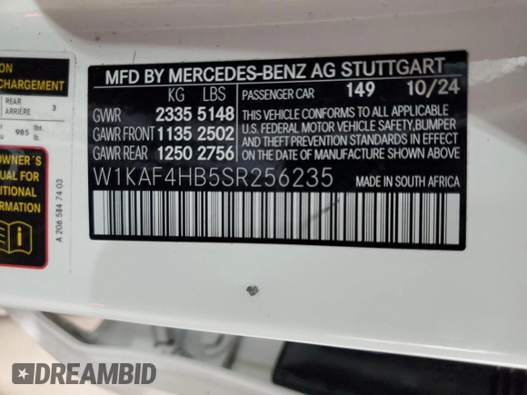 2025 Mercedes-Benz C 300 with VIN W1KAF4HB5SR256235, listed as a Copart auction lot 54407365 with 4,645 mi miles and Clean Title. Bid and sale history available at DreamBid. Image 13.