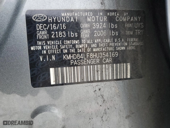 2017 Hyundai Elantra SE with VIN KMHD84LF8HU354169, listed as a Copart auction lot 45792145 with 52,002 mi miles and Salvage Title. Bid and sale history available at carsss.com. Image 12.