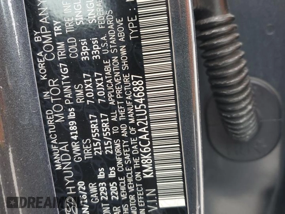 2020 Hyundai Kona SEL Plus with VIN KM8K6CAA2LU546887, listed as a Copart auction lot 47393695 with Not Provided miles and Non Repairable. Bid and sale history available at DreamBid. Image 14.