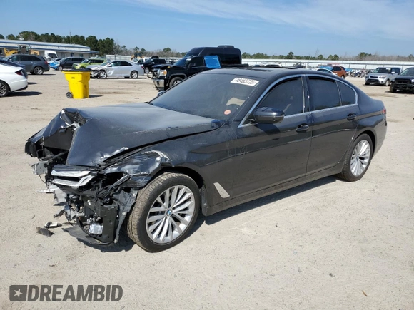 2021 BMW 5 Series 530i xDrive with VIN WBA13BJ02MCF10036, listed as a Copart auction lot 46455725 with Not Provided miles and Salvage Title. Bid and sale history available at carsss.com. Image 1.