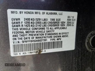 2019 Honda Passport EX-L with VIN 5FNYF8H53KB027391, listed as a Copart auction lot 87193204 with 92,870 mi miles and Salvage title. Bid and sale history available at DreamBid. Image 13.
