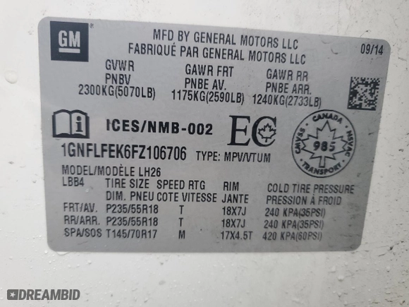 2015 Chevrolet Equinox LT with VIN 1GNFLFEK6FZ106706, listed as a Copart auction lot 46865655 with 79,959 mi miles and Salvage Title. Bid and sale history available at carsss.com. Image 15.