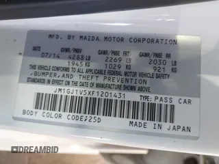 2015 Mazda 6 i Touring with VIN JM1GJ1V5XF1201431, listed as a IAAI auction lot 42072073 with 126,788 mi miles. Bid and sale history available at carsss.com. Image 9.