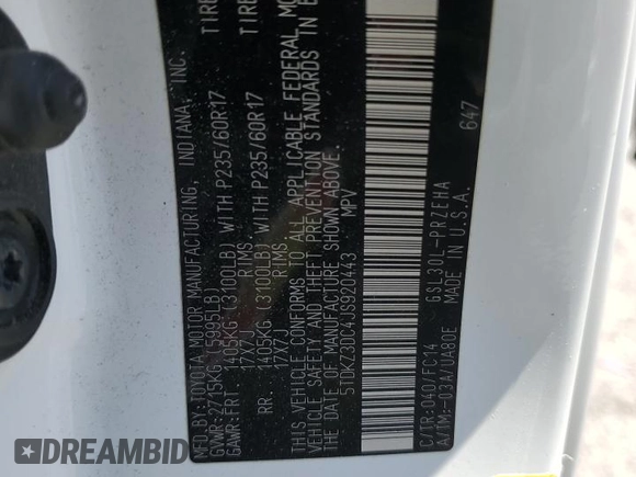 2018 Toyota Sienna LE Auto Access Seat with VIN 5TDKZ3DC4JS920443, listed as a Copart auction lot 58935935 with 128,045 mi miles and Salvage title. Bid and sale history available at DreamBid. Image 14.