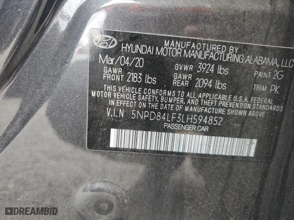 2020 Hyundai Elantra Value Edition with VIN 5NPD84LF3LH594852, listed as a Copart auction lot 50133555 with 132,523 mi miles and Non Repairable. Bid and sale history available at carsss.com. Image 14.