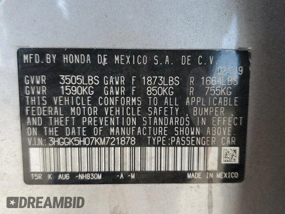 2019 Honda Fit EX-L z VIN 3HGGK5H07KM721878, wystawiony jako Copart lot #80181164 z przebiegiem 21 624 mil mil oraz Nie do naprawy • Non repairable. Historia ofert i sprzedaży dostępna na DreamBid. Obrazek 14.