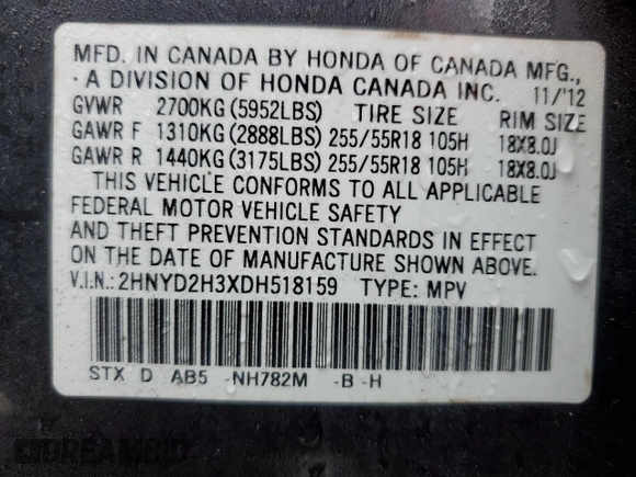 2013 Acura MDX Tech Pkg with VIN 2HNYD2H3XDH518159, listed as a Copart auction lot 44857925 with 281,238 mi miles and Clean Title. Bid and sale history available at carsss.com. Image 13.