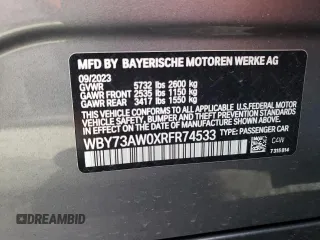 2024 BMW i4 eDrive40 with VIN WBY73AW0XRFR74533, listed as a Copart auction lot 46370845 with 15,469 mi miles and Salvage Title. Bid and sale history available at carsss.com. Image 12.