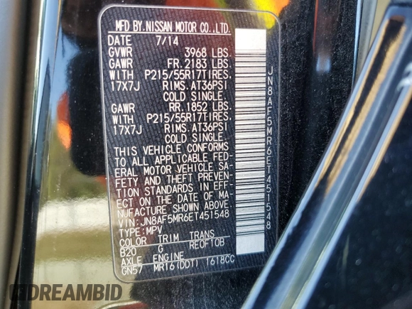 2014 Nissan Juke Nismo with VIN JN8AF5MR6ET451548, listed as a Copart auction lot 43838395 with 167,140 mi miles and Salvage Title. Bid and sale history available at DreamBid. Image 14.