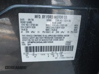 2020 Ford Edge Titanium with VIN 2FMPK3K94LBB10568, listed as a IAAI auction lot 42430196 with 76,490 mi miles and . Bid and sale history available at DreamBid. Image 9.