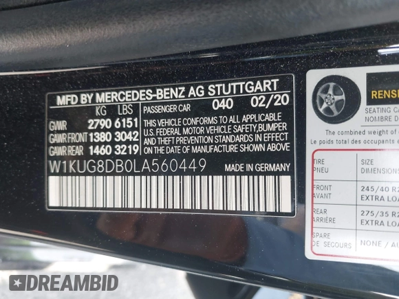 2020 Mercedes-Benz S-Class S 560 with VIN W1KUG8DB0LA560449, listed as a IAAI auction lot 41120552 with 121,855 mi miles. Bid and sale history available at carsss.com. Image 9.