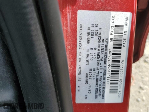 2013 Mazda 3 i Touring with VIN JM1BL1V75D1708997, listed as a Copart auction lot 55180725 with 80,471 mi miles and Clean title. Bid and sale history available at DreamBid. Image 12.