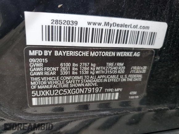 2016 BMW X6 xDrive35i with VIN 5UXKU2C5XG0N79197, listed as a Copart auction lot 69129903 with 38,754 mi miles. Bid and sale history available at carsss.com. Image 12.