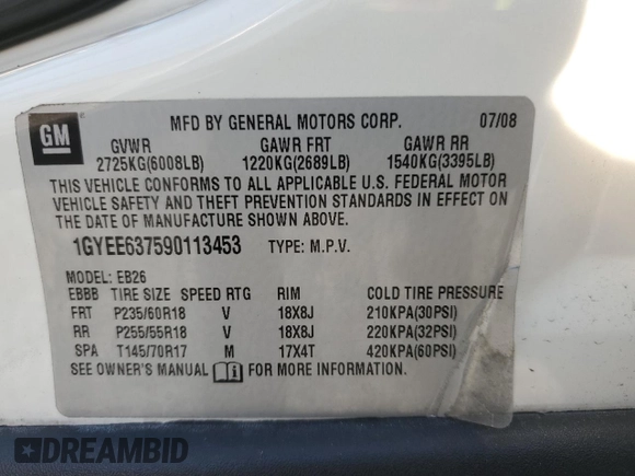 2009 Cadillac SRX RWD z VIN 1GYEE637590113453, wystawiony jako Copart lot #42596675 z przebiegiem 115 118 mil mil oraz Szkoda całkowita • Salvage title. Historia ofert i sprzedaży dostępna na DreamBid. Obrazek 13.