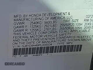 2023 Acura MDX w/Technology Package with VIN 5J8YD9H49PL005534, listed as a IAAI auction lot 41597347 with 14,950 mi miles. Bid and sale history available at carsss.com. Image 9.