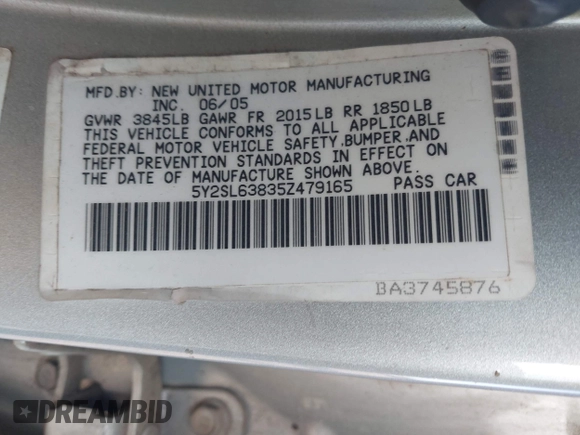 2005 Pontiac Vibe with VIN 5Y2SL63835Z479165, listed as a IAAI auction lot 42202524 with 239,245 mi miles and . Bid and sale history available at DreamBid. Image 9.