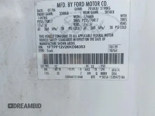 2006 Ford F-150 XL with VIN 1FTPF12V26KD98353, listed as a IAAI auction lot 42373225 with Not provided miles and . Bid and sale history available at DreamBid. Image 9.