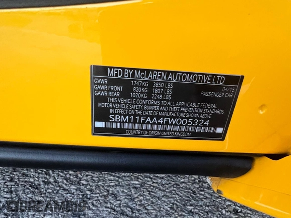 2015 McLaren 650S z VIN SBM11FAA4FW005324, wystawiony jako Copart lot #43651815 z przebiegiem 28 798 mil mil oraz Tytuł czysty. Historia ofert i sprzedaży dostępna na DreamBid. Obrazek 10.