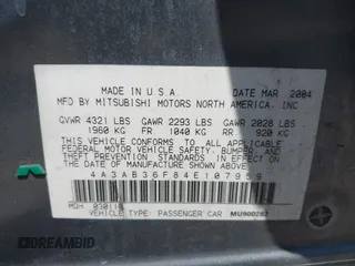 2004 Mitsubishi Galant ES with VIN 4A3AB36F84E107959, listed as a IAAI auction lot 41972355 with 254,181 mi miles. Bid and sale history available at carsss.com. Image 9.