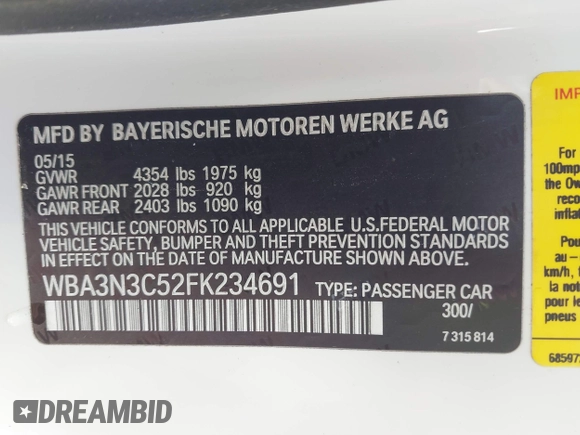 2015 BMW 4 Series 428i with VIN WBA3N3C52FK234691, listed as a IAAI auction lot 42277426 with 79,192 mi miles and . Bid and sale history available at DreamBid. Image 9.