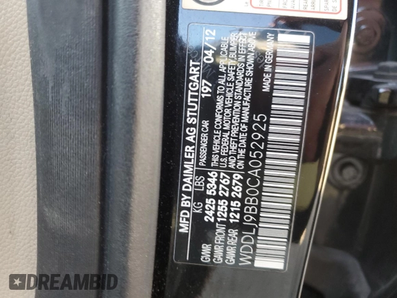 2012 Mercedes-Benz CLS 550 with VIN WDDLJ9BB0CA052925, listed as a Copart auction lot 51093785 with 118,854 mi miles and Salvage Title. Bid and sale history available at DreamBid. Image 15.