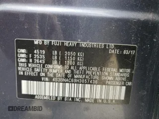 2017 Subaru Legacy Premium with VIN 4S3BNAC69H3057436, listed as a Copart auction lot 54755205 with Not provided miles and Non repairable. Bid and sale history available at DreamBid. Image 12.