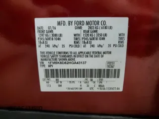 2017 Ford Explorer XLT with VIN 1FM5K8D82HGA43137, listed as a Copart auction lot 61988865 with 111,807 mi miles and Non repairable. Bid and sale history available at DreamBid. Image 13.