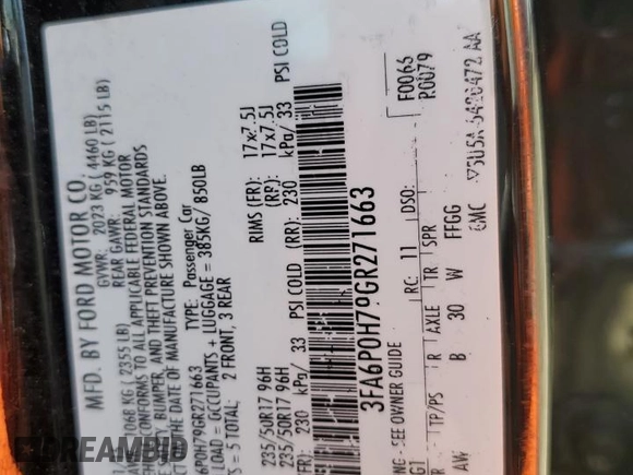 2016 Ford Fusion SE z VIN 3FA6P0H79GR271663, wystawiony jako Copart lot #59659425 z przebiegiem 84 403 mil mil oraz Szkoda całkowita • Salvage title. Historia ofert i sprzedaży dostępna na DreamBid. Obrazek 12.
