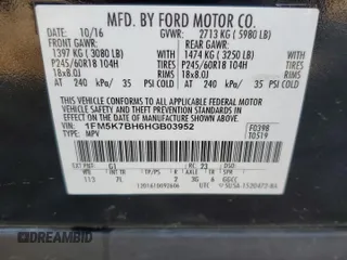2017 Ford Explorer с VIN 1FM5K7BH6HGB03952, выставлен на аукционе Copart как лот 52304505 с пробегом 170 620 миль миль и Списание • Salvage title. История ставок и продаж доступна на DreamBid. Изображение 15.