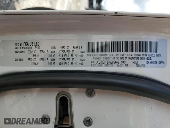 2015 Ram 2500 Tradesman with VIN 3C6TR5HT1FG685443, listed as a Copart auction lot 69438584 with 218,275 mi miles and Salvage title. Bid and sale history available at DreamBid. Image 14.